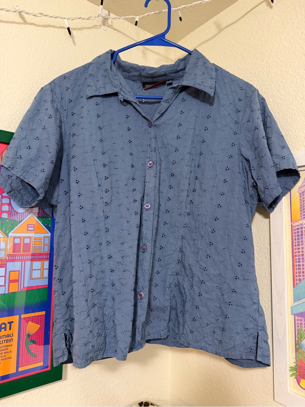 Blue Short-Sleeve Button-Down Shirt